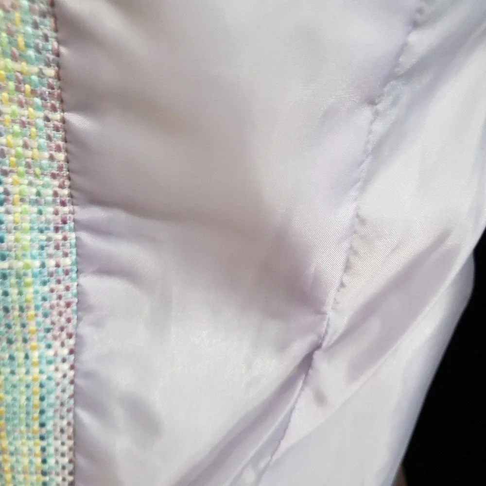 Vintage Maggie Barnes Pastel‎ Mint Lavender Raw Frayed Open Blazer Plus Size 18W